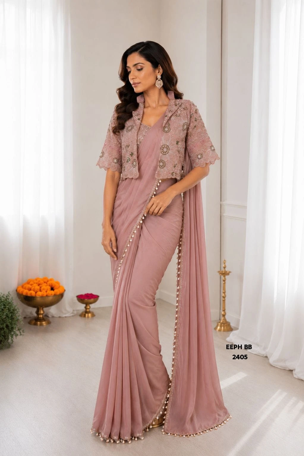 Indo-Western Ready to Wear Saree with an Embroidered Koti (Jacket)